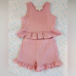Pink Ruffle Tank Top and Shorts Set